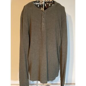 Alesbury Mens Long Sleeve Henley Shirt Gray Waffle Thermal Cotton Blend Large L